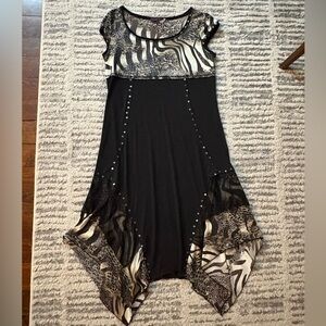 La-El couture black cheetah vintage dress tunic size L